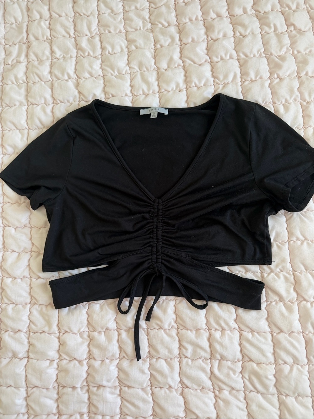gaze Black Ruched Tie-Front Crop Top